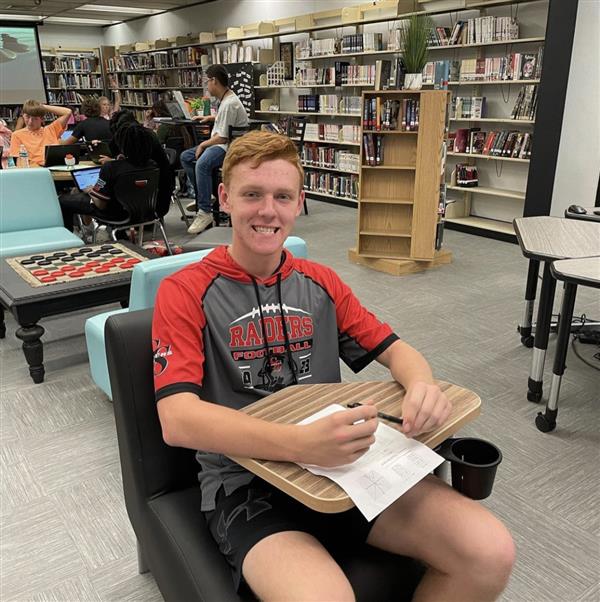 Student working in library